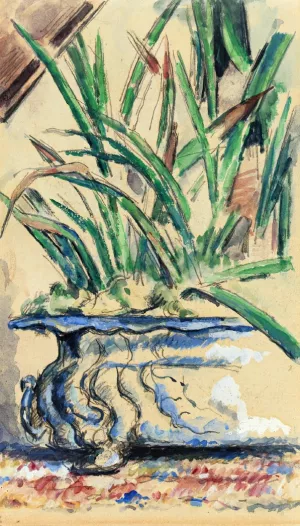 Main Product Photo of Blue Flowerpot Painting by Paul Cezanne