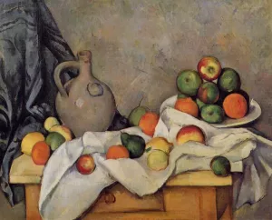 Curtain, Jug and Fruit by Paul Cezanne - Hand-Painted Oil Painting Reproduction