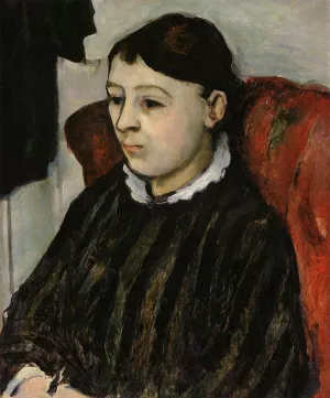 Madame Cezanne in a Striped Robe by Paul Cezanne - Hand-Painted Oil Painting Reproduction