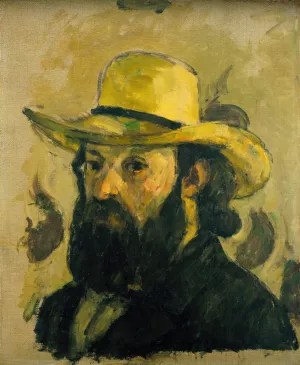 Self-Portrait in a Straw Hat by Paul Cezanne - Hand-Painted Oil Painting Reproduction