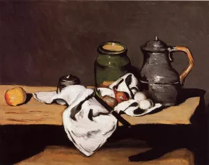 Still Life with Green Pot and Pewter Jug by Paul Cezanne - Hand-Painted Oil Painting Reproduction