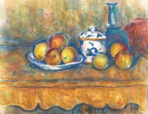 Stillleben mit blauer Flasche, Zuckerdose und apfeln by Paul Cezanne - Hand-Painted Oil Painting Reproduction