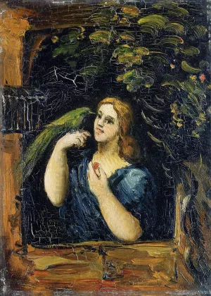 Woman with Parrot by Paul Cezanne - Hand-Painted Oil Painting Reproduction
